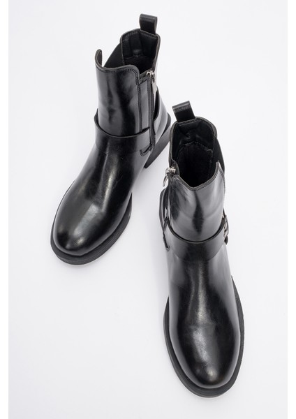 Stone Siyah Cilt Tokalı Lastikli Fermuarlı Kadın Bot fiyatları