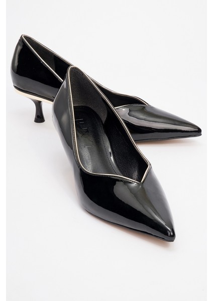 Eupho Siyah Rugan Kadın Kısa Topuklu Ayakkabı