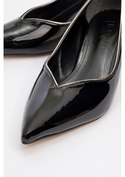 Eupho Siyah Rugan Kadın Kısa Topuklu Ayakkabı modelleri