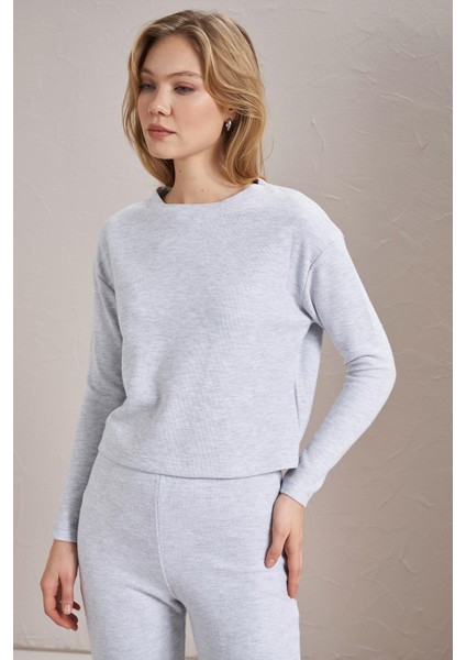 Kadın Kar Melanj Bisiklet Yaka Selanik Kumaş Basic Sweatshirt