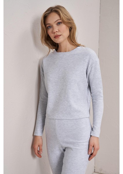 Kadın Kar Melanj Bisiklet Yaka Selanik Kumaş Basic Sweatshirt