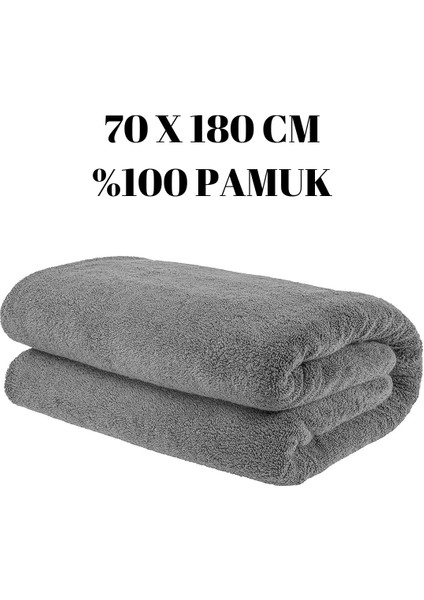 Gri 70X180 cm Şezlong Havlusu - Otel, Plaj ve Banyo Için Su Emici Pamuk Havlu