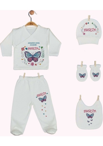5'li Organik Baskılı %100 Pamuk Isme Özel Bebek Hastane Çıkışı