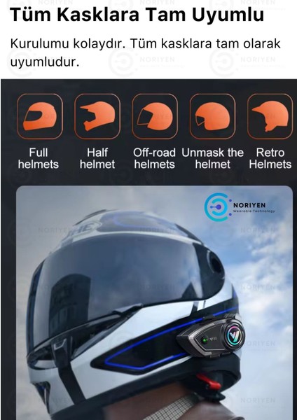 Y80 Yeni Nesil Motosiklet Kask Interkom Mikrofonlu Gürültü Engelleyici Işıklı 5.3 Bluetooth Kulaklı modelleri