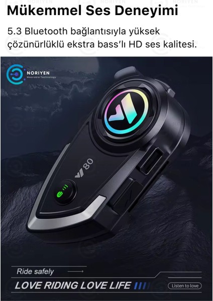 Y80 Yeni Nesil Motosiklet Kask Interkom Mikrofonlu Gürültü Engelleyici Işıklı 5.3 Bluetooth Kulaklı fırsatları