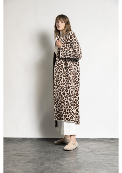 Kadın Taş Leopar Desenli Uzun Hırka fiyatları