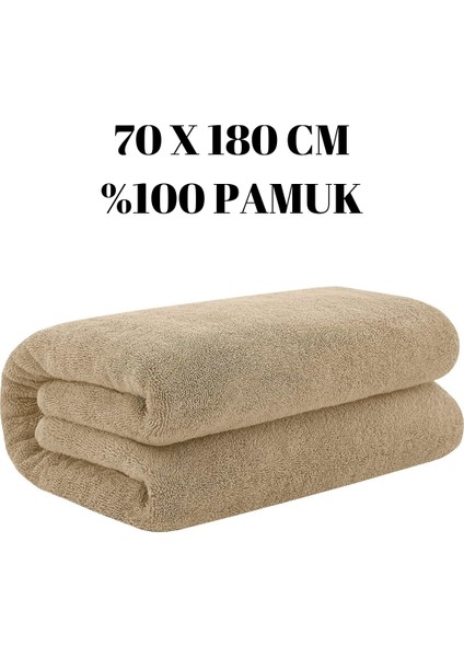 Açık Kahve 70X180 cm Şezlong Havlusu - Otel, Plaj ve Banyo Için Su Emici Pamuk Havlu Karamel