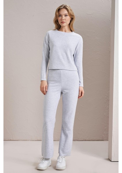 Kadın Kar Melanj Bisiklet Yaka Selanik Kumaş Basic Sweatshirt fırsatları