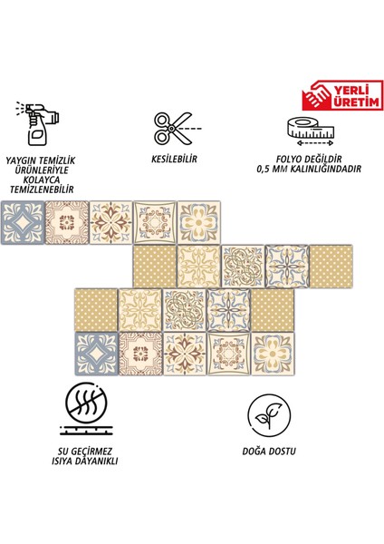 Kendinden Yapışkanlı Retro Sarı Desenli Pvc Karo 20 x 20 cm 6'lı Paket