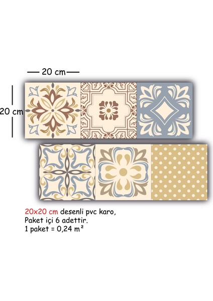 Kendinden Yapışkanlı Retro Sarı Desenli Pvc Karo 20 x 20 cm 6'lı Paket
