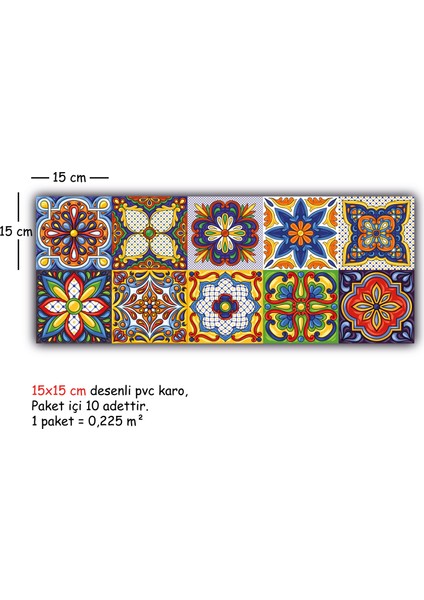 Kendinden Yapışkanlı Karnaval Desenli Pvc Karo 15 x 15 cm 10'lu Paket