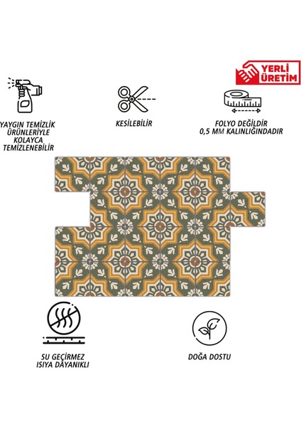 Kendinden Yapışkanlı Yeşil Yıldız Metraj Desenli Pvc Karo 20 x 20 cm 6'lı Paket