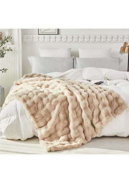Peluş Koltuk Şalı Pofuduk Koltuk Örtüsü Bubble Koltuk Örtüsü Açık Bej 150 x 100 cm