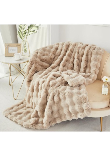 Peluş Koltuk Şalı Pofuduk Koltuk Örtüsü Bubble Koltuk Örtüsü Açık Bej 150 x 100 cm
