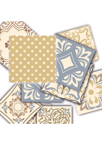 Kendinden Yapışkanlı Retro Sarı Desenli Pvc Karo 15 x 15 cm 10'lu Paket