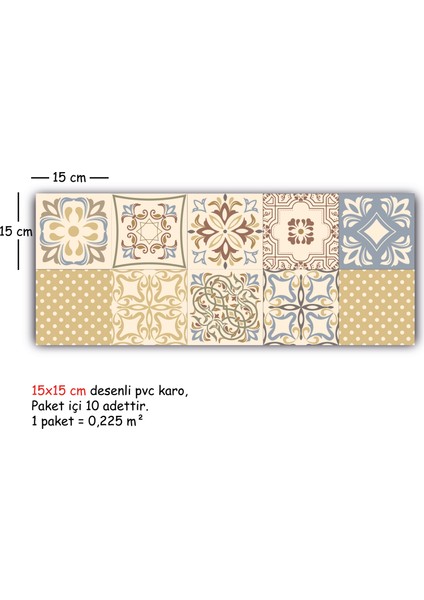 Kendinden Yapışkanlı Retro Sarı Desenli Pvc Karo 15 x 15 cm 10'lu Paket