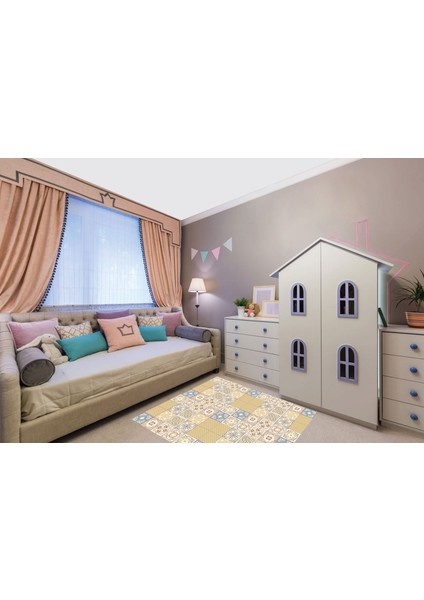 Kendinden Yapışkanlı Retro Sarı Desenli Pvc Karo 15 x 15 cm 10'lu Paket