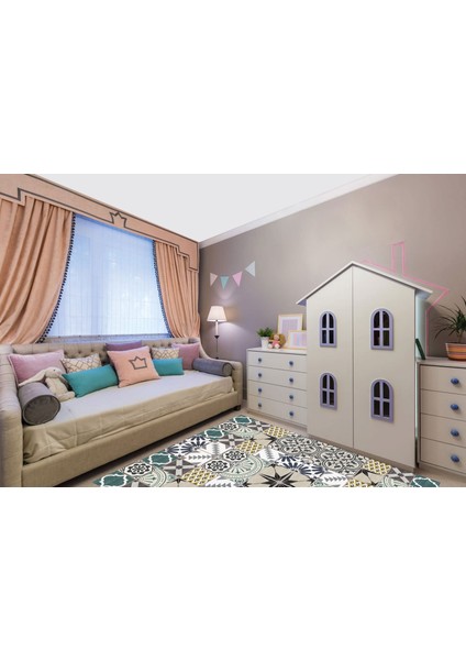 Kendinden Yapışkanlı Retro Yeşil Desenli Pvc Karo 15 x 15 cm 10'lu Paket