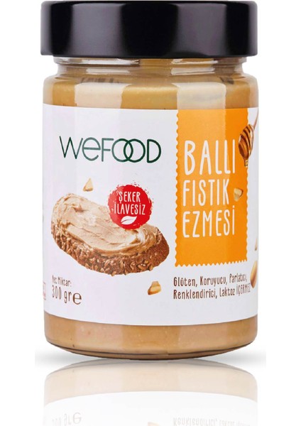 x 2 Adet Şekersiz Ham Ballı Fıstık Ezmesi 300 gr (Fıstık Parçacıklı)