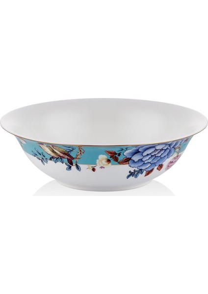 Floral Blue 23 cm Büyük Boy Porselen Salata Kasesi Sunum Servis Tabağı
