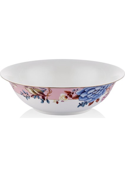 Floral Pink 23 cm Büyük Boy Porselen Salata Kasesi Sunum Servis Tabağı