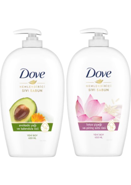 Avokado Yağ ve Kalendula Özü Sıvı Sabun 450ML + Lotus Çiçeği ve Pirinç Sütü Özü Sıvı Sabun 450 ml