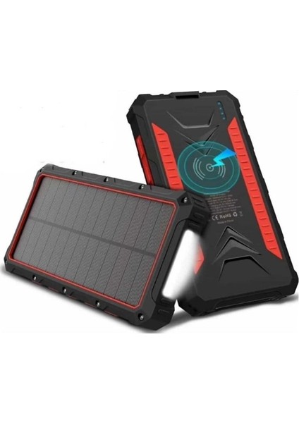 Güneş Enerjili Wireless Özellikli 20000 Mah Solar Powerbank - 2+1 Çıkışlı