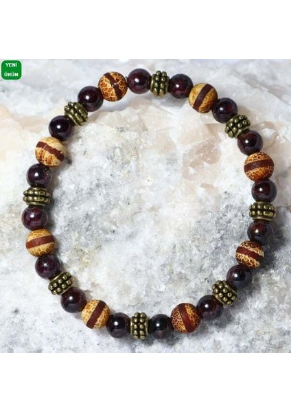Tibet Akik ve Garnet (Lal) Taşı Erkek Bayan Kombin Bileklik