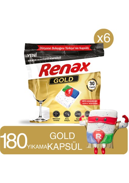 Renax Gold Bulaşık Makinesi Kapsülü 30 Lu -6 Paket