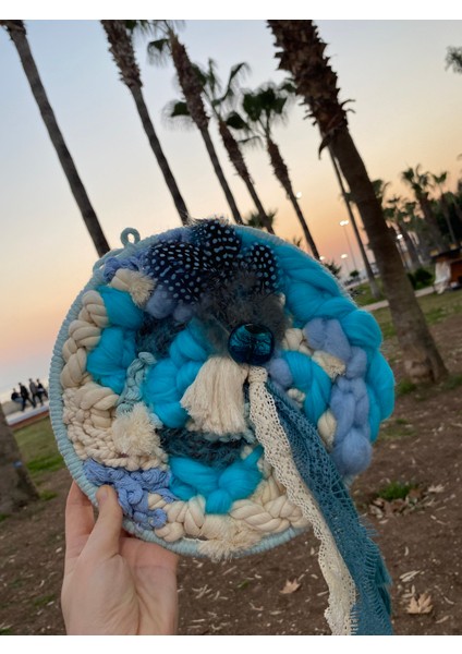 Gökyüzü Makrome Dekoratif Etnik Kuş Tüyü Detaylı Boncuk Püsküllü Duvar Süsü modelleri