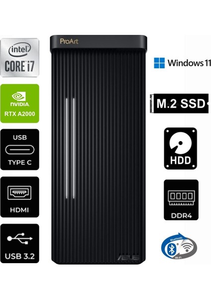 Proart PD500TC-711700160X-K-61 I7-11700 32GB Ram 1tb+1tb M.2 16TB HDD 6gb RTXA2000 W11P Masaüstü Bilgisayar