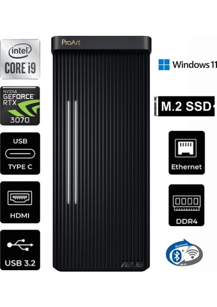 Proart PD500TC-711700160X-K-382 I9-11900KF 64GB Ram 4tb+4tb M.2 8gb RTX3070 W11P Masaüstü Bilgisayar