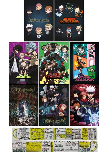 Jujutsu Kaisen ve Kahramanlık Akademim Orijinal Gerekli Şeyler 8'li Defter-Not Defter-Bloknot Seti