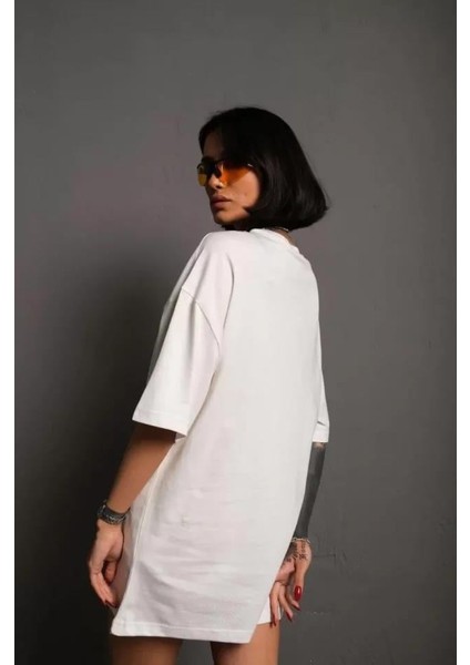 24/1 Düz Oversize T-Shirt - Beyaz modelleri