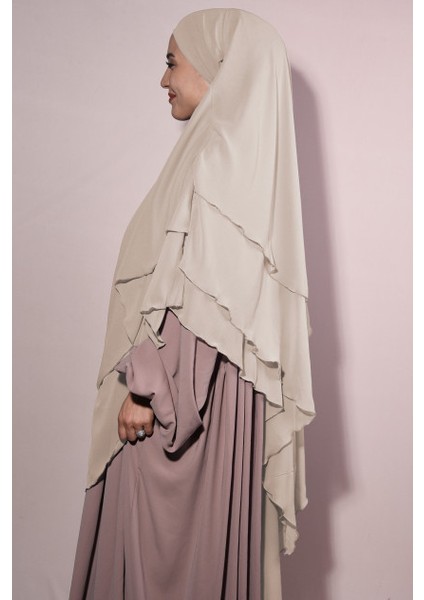 Hazır Bağlama Üç Katlı Şifon Hac Umre Şalı Sufle Khimar Hijab Krem Rengi fiyatları