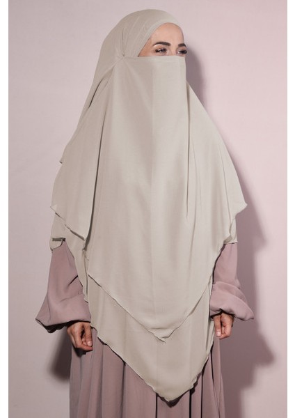 Hazır Bağlama Üç Katlı Şifon Hac Umre Şalı Sufle Khimar Hijab Krem Rengi modelleri