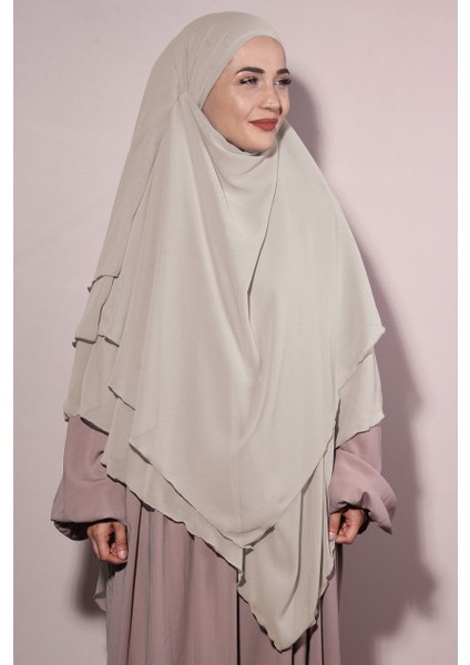 Hazır Bağlama Üç Katlı Şifon Hac Umre Şalı Sufle Khimar Hijab Krem Rengi fırsatları