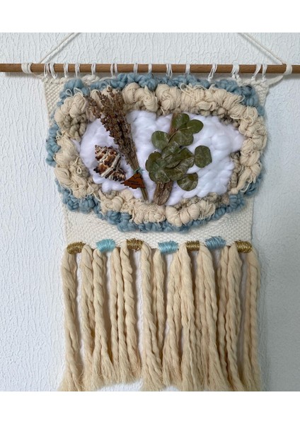 Gerilla Bahçesi Yapraklı Deniz Kapuklu Lavantalı Makrome Dekorasyon Duvar Süsü