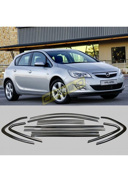 Opel Astra J Hb Siyah Krom Cam Çerçevesi 2010-2014 (12 Parça)