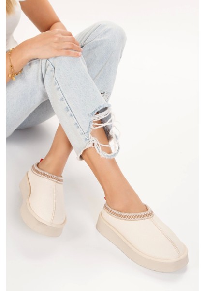 Kadın Içi Tüylü Düz Tabanlı Kadın Ayakkabısı Bej