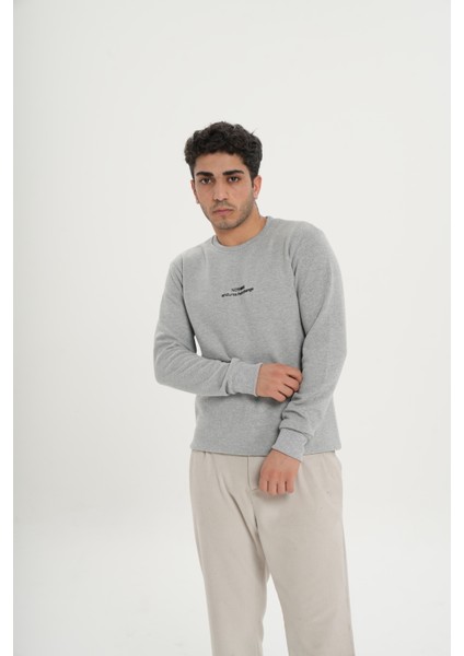 Unisex Pamuklu Bisiklet Yaka Gri Sweatshirt