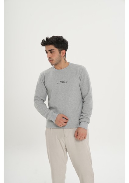 Unisex Pamuklu Bisiklet Yaka Gri Sweatshirt fiyatları