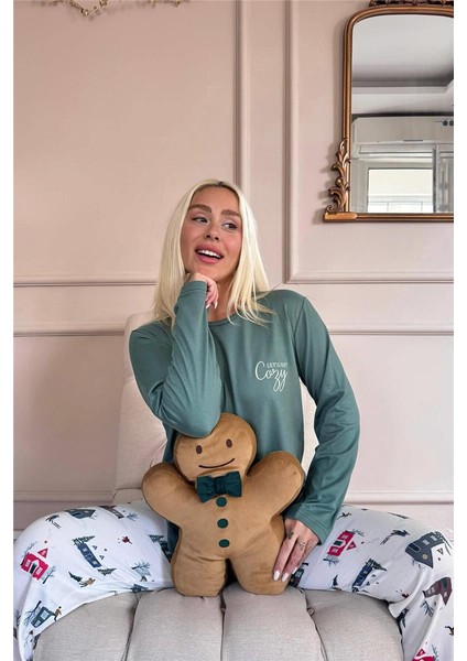 Yeşil Cozy Desenli Termal Kadın Pijama Takımı modelleri