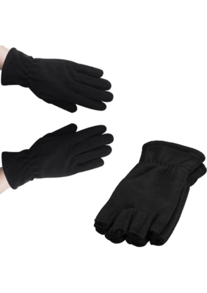 Kadın Siyah Kışlık Parmaksız ve Parmaklı Kışlık Termal Polar Eldiven Ikili Set