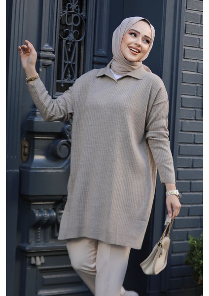 Fitilli Vizon Tesettür Triko Tunik 65903V
