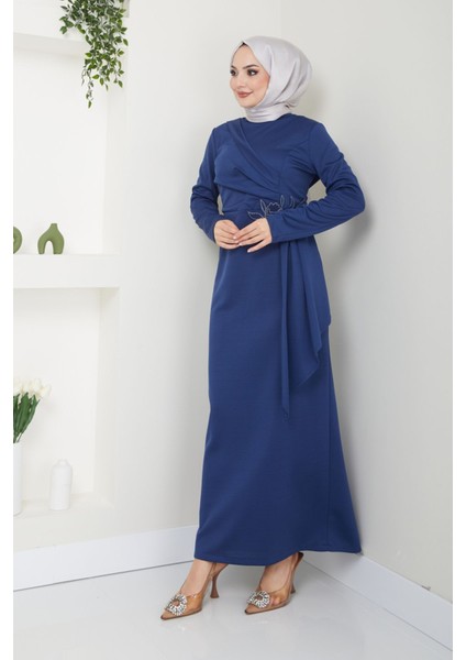 Kadın Giyim Abiye Moda Kemeri Taşlı Asimetrik Abiye Kalem Tesettür Elbise 2580 fiyatları