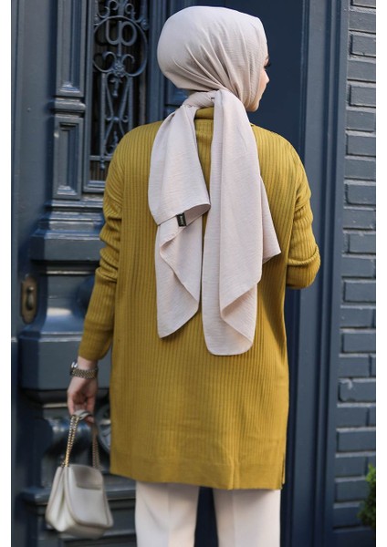 Fitilli Yağ Yeşili Tesettür Triko Tunik 65903YY modelleri