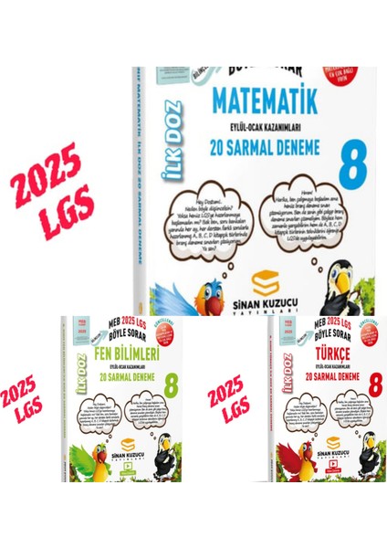 8.sınıf 20 Sarmal Deneme Ilk Doz 3'lü Fen Matematik Türkçe Sinan Kuzucu