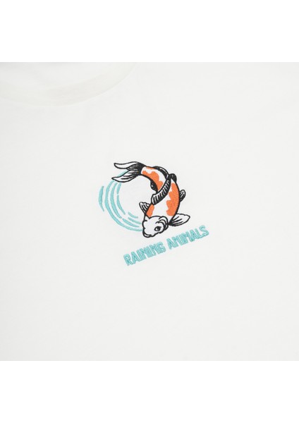 Raining Animals Koi Balığı Nakışlı %100 Pamuk Tişört Özel Tasarım Nox Unisex T-Shirt modelleri
