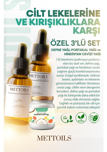 Kırışıklar ve Lekelere Doğal Çözüm – %100 Saf Defne, Portakal ve Hindistan Cevizi Yağları 3'lü Seti fiyatları